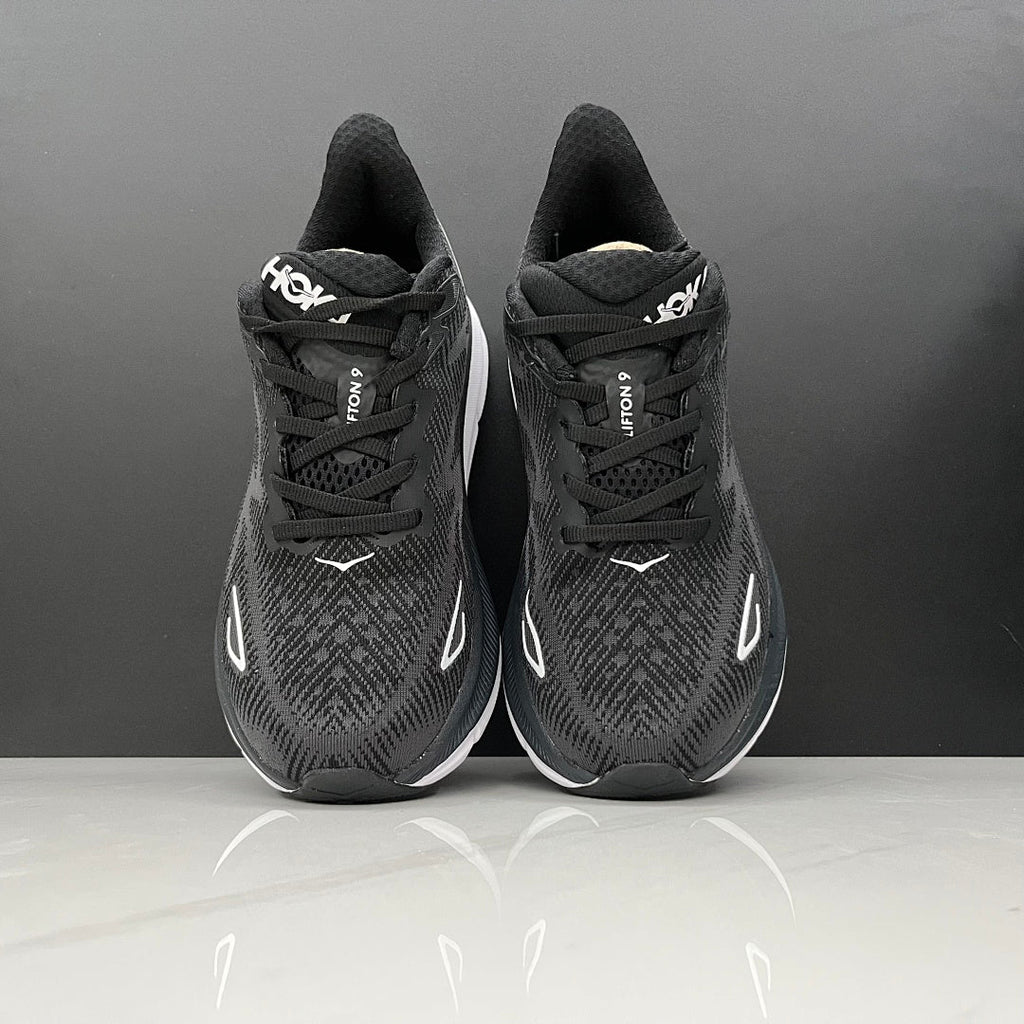 HOKA Clifton 9 Black and White Running Shoes