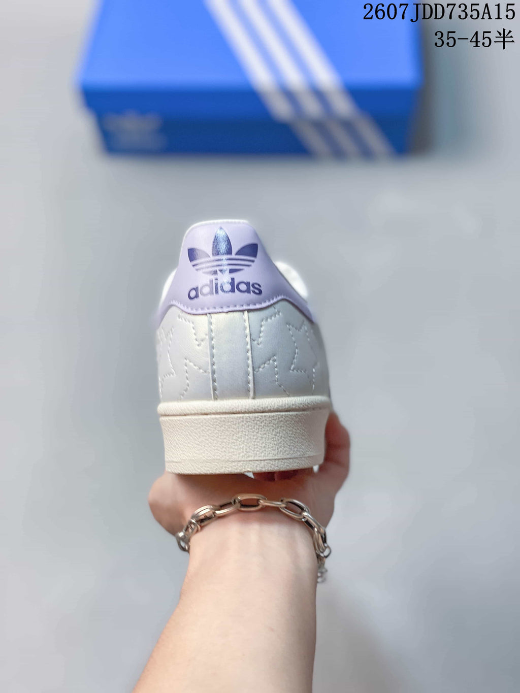 adidas Superstar White and Lavender Shell-Toe Sneakers