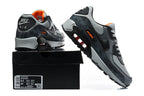 Nike Air Max 90 Sneakers, Grey and Black with Orange Accents