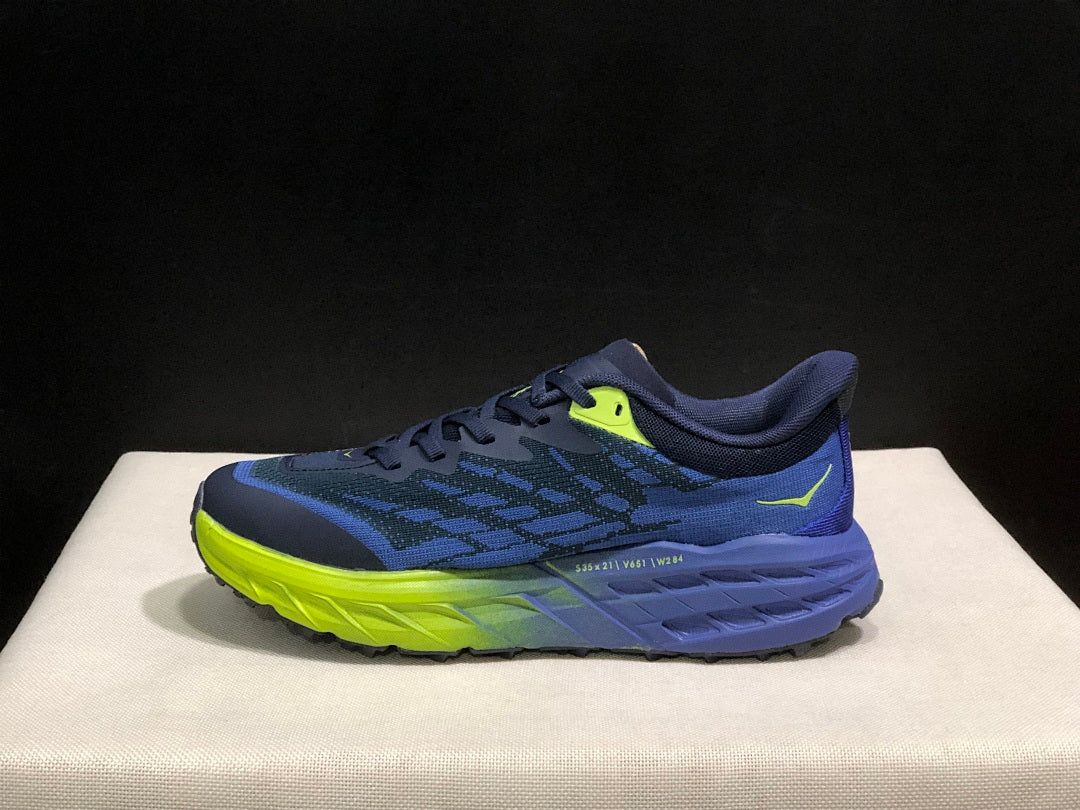 HOKA Speedgoat 5 Trail Running Shoes, Navy and Lime