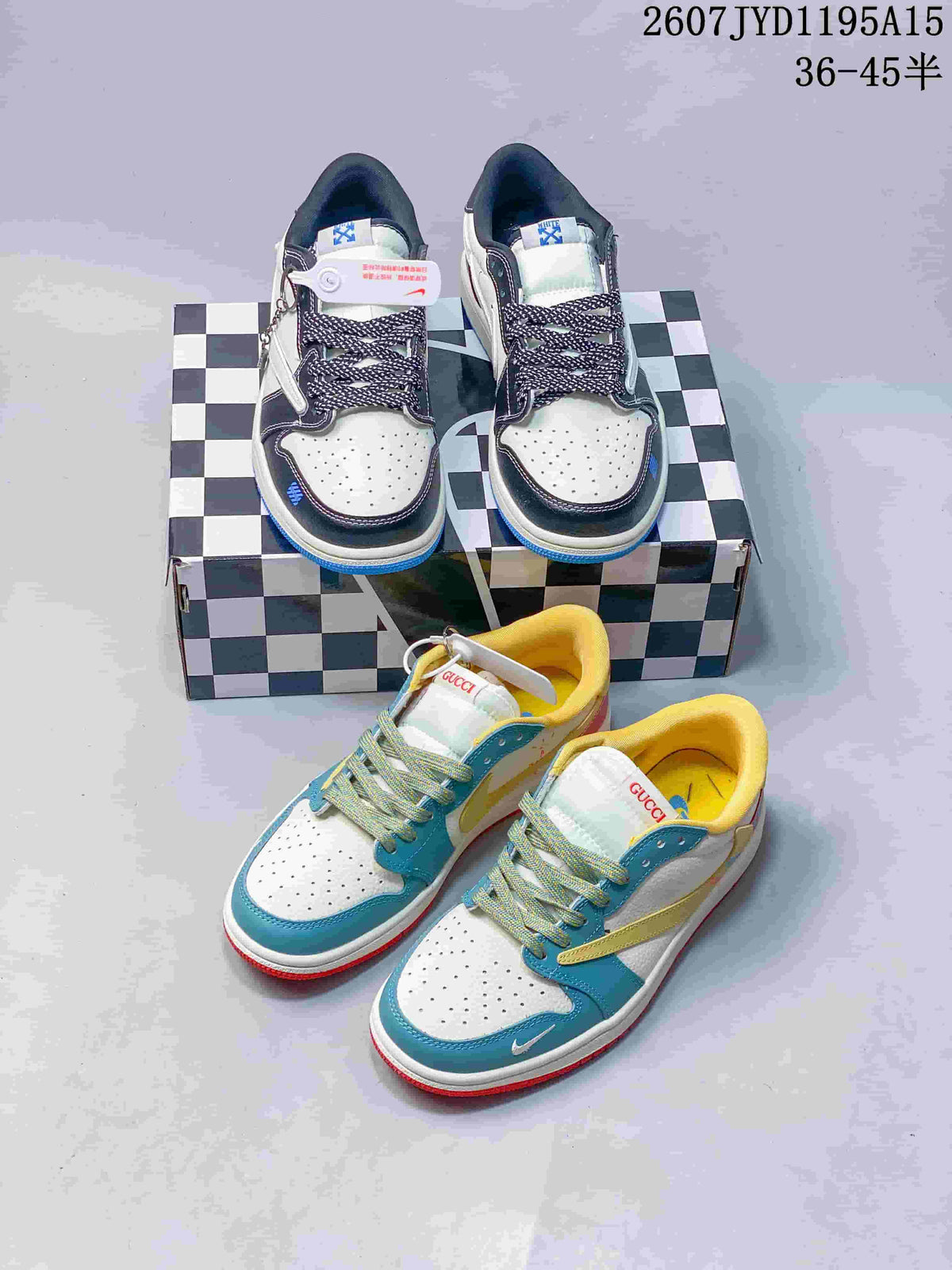 Air Jordan 1 Low OW-Style Sneakers in White, Black and Blue