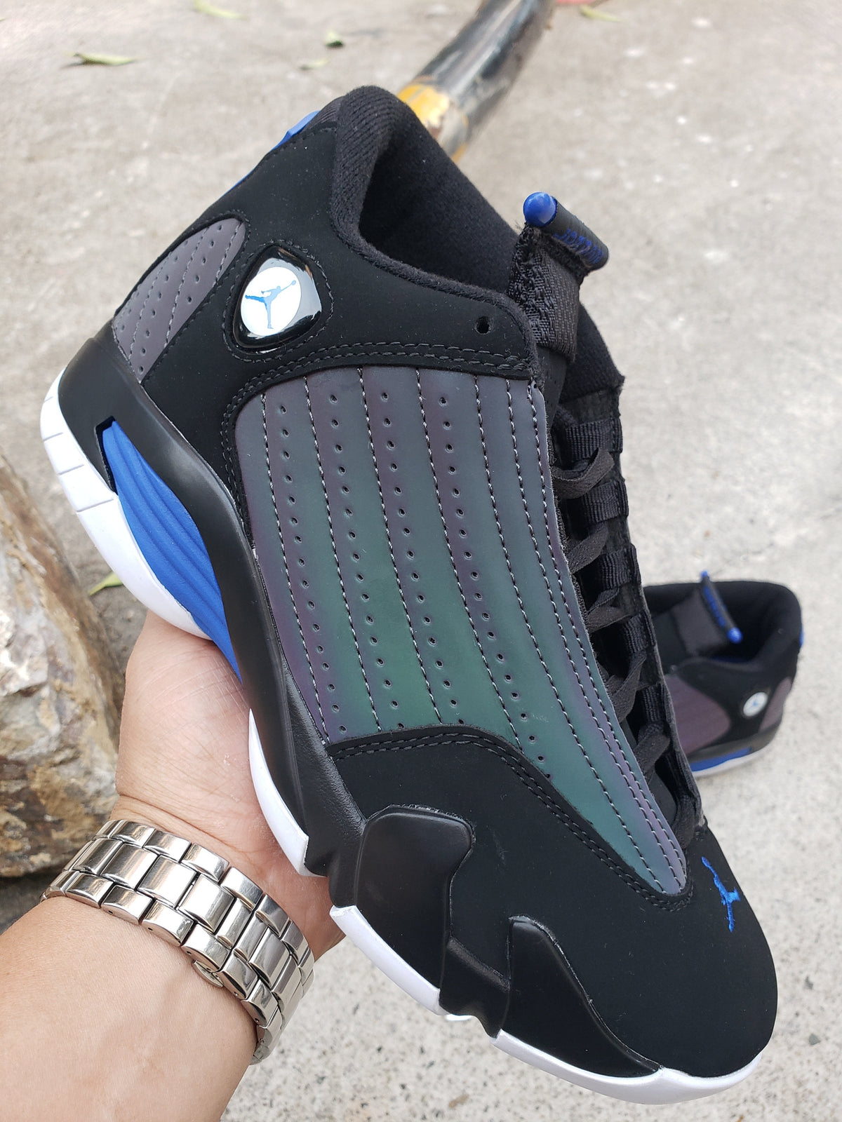 Jordan 14 Men’s High-Top Sneakers in Black, Blue and Iridescent