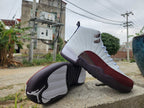 Jordan 12 White and Burgundy High-Top Sneakers