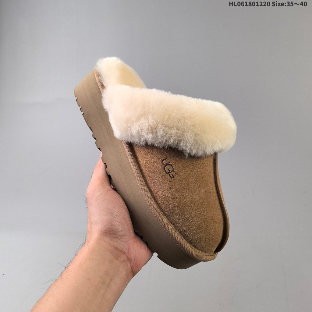 UGG Suede-Look Faux-Fur Lined Platform Mules