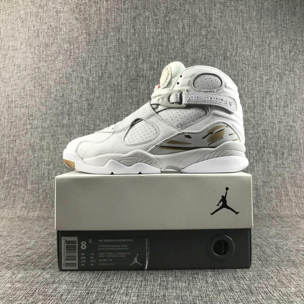 Air Jordan 8 Retro OVO White Metallic Gold Sneakers