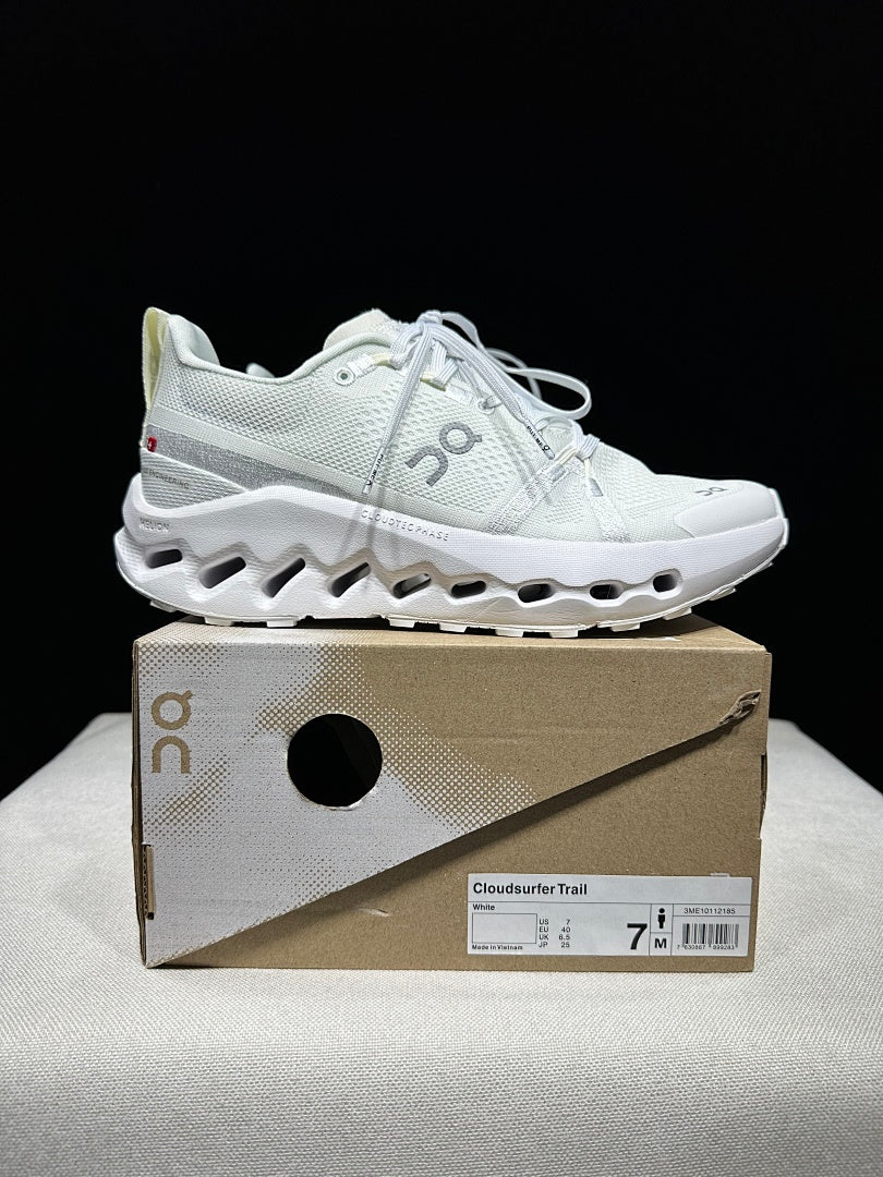 On Cloudsurfer Trail White Trail Running Shoes