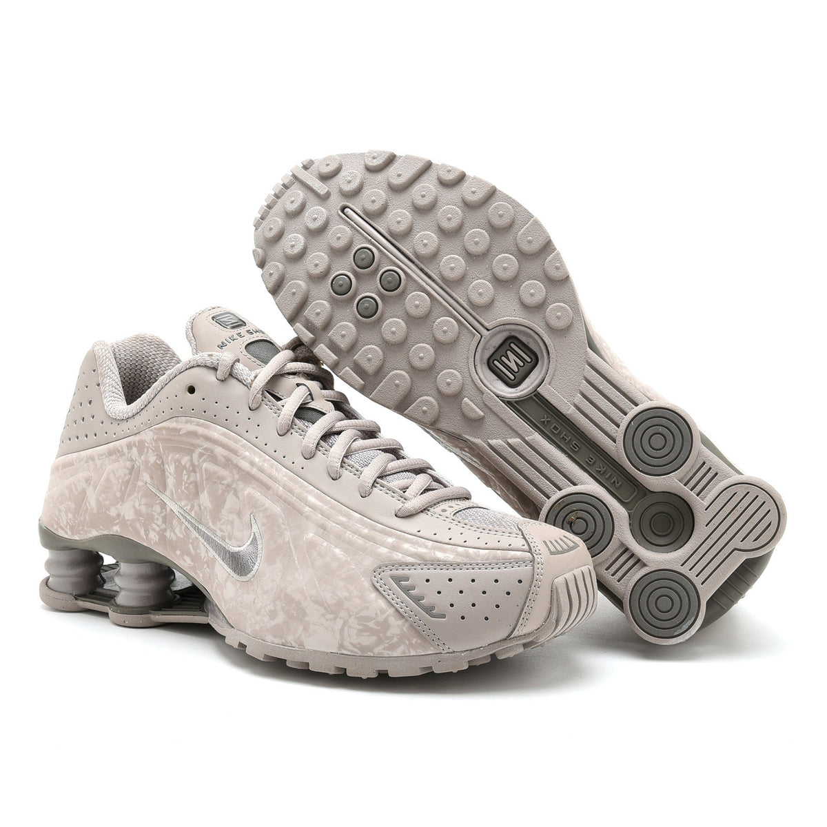 Nike Shox R4 Light Gray Embossed Sneakers