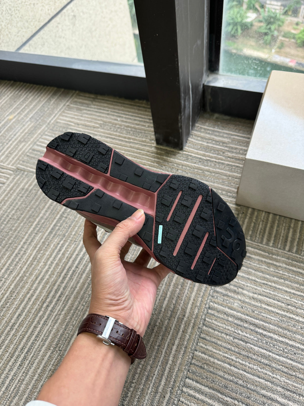 On Running Cloudmonster 5 Sneakers in Pink and Gray
