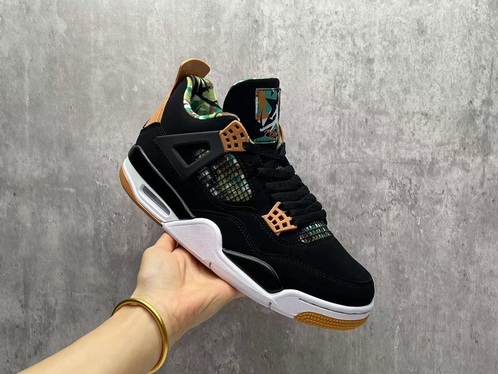Jordan 4 Retro Sneakers in Black, Green and Tan