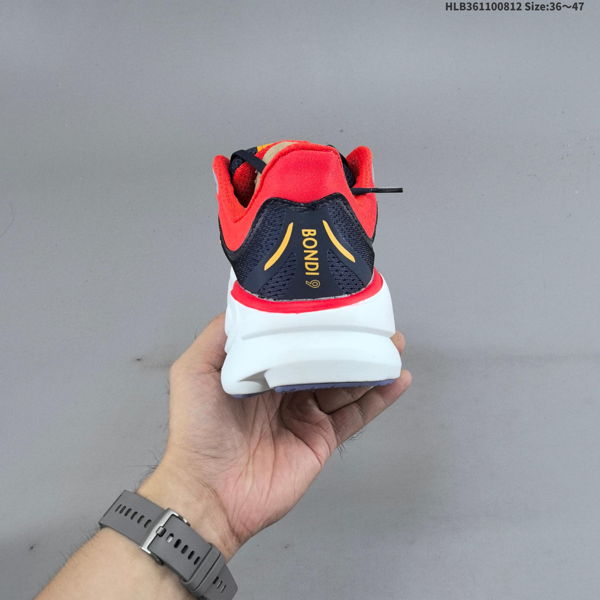 HOKA Bondi 9 Running Shoes in Navy, Red and Yellow