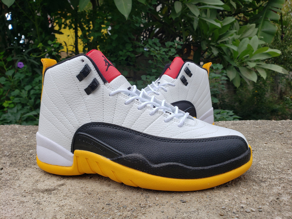 Air Jordan 12 White Black Yellow High-Top Sneakers