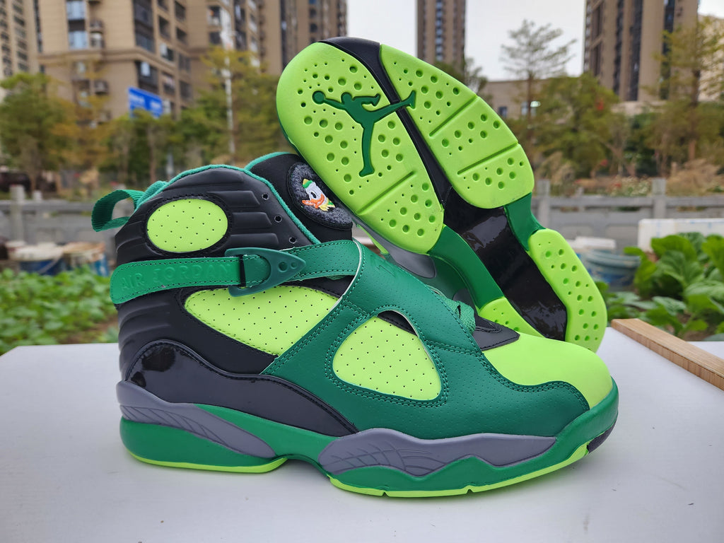 Jordan 8 High-Top Sneakers in Green, White and Grey