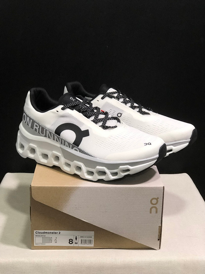 On Cloudmonster 2 Running Shoes, White/Silver