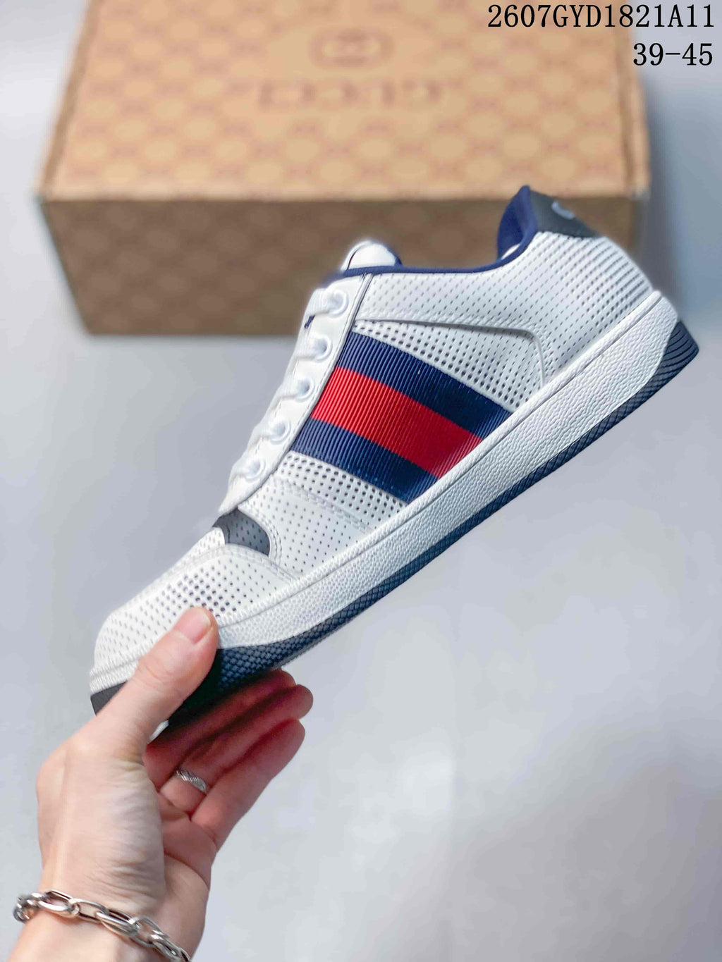 Gucci 2607GYD1821A11 Low-Top Sneakers White Navy Red