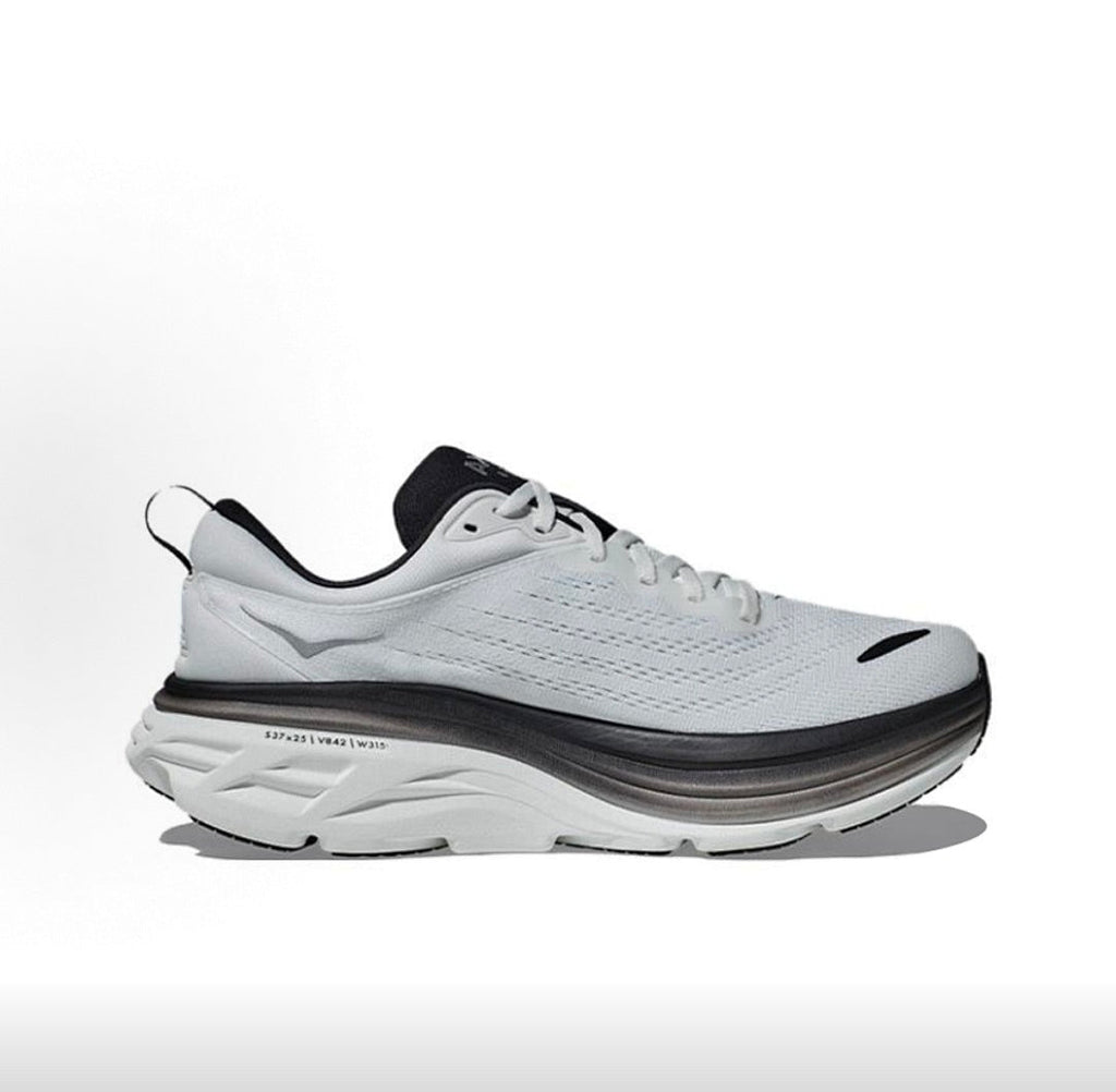HOKA Bondi 8 White and Black Running Shoes