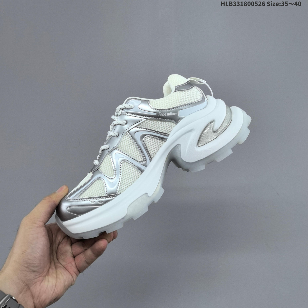 GG-CC Chunky Low-Top Sneakers in Silver and White