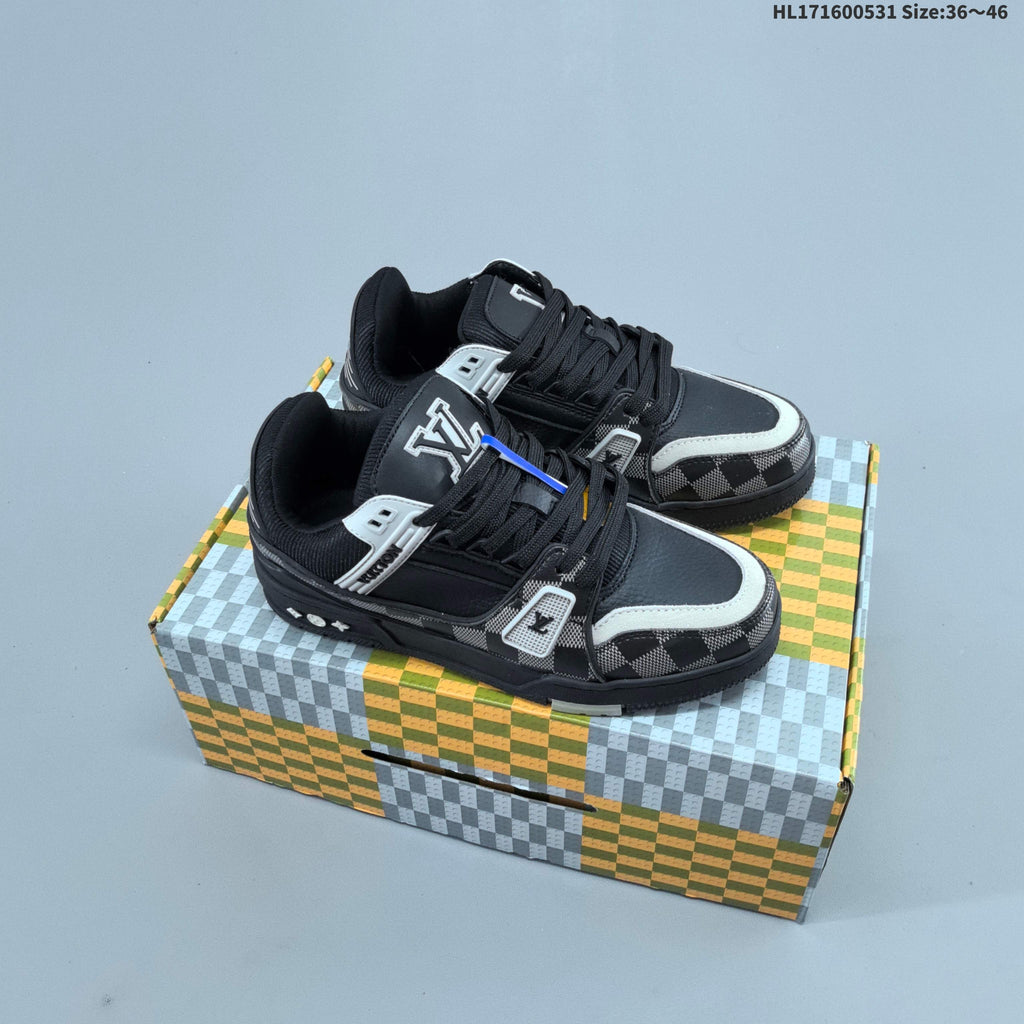Louis Vuitton Black and Gray Checkerboard Low-Top Sneakers