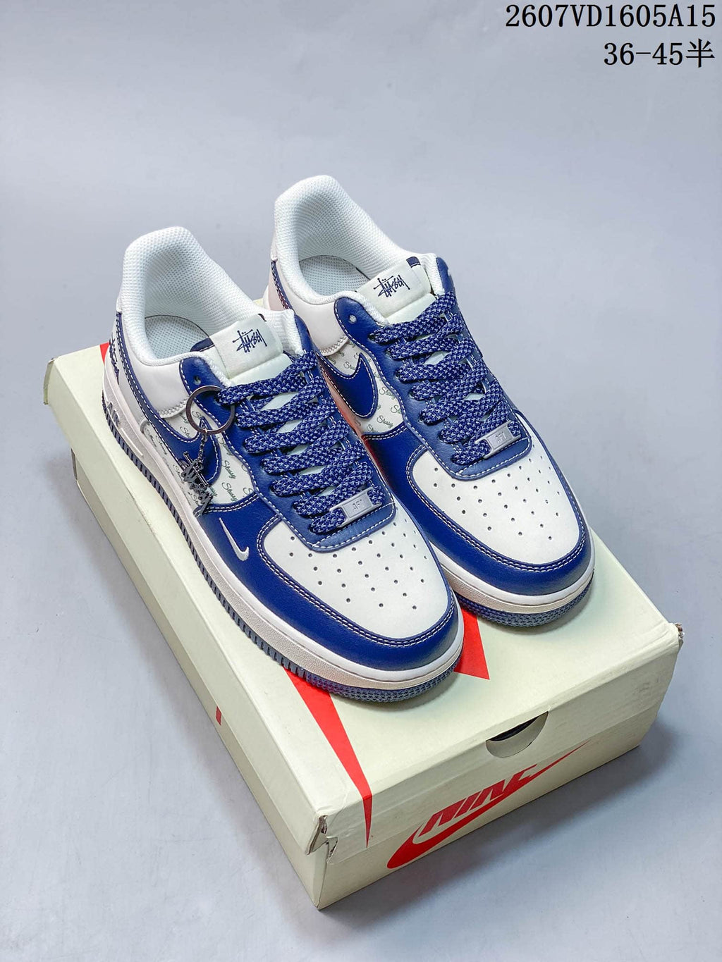 Nike Air Force 1 Blue White Stüssy-Style Sneakers 2607VD1605A15