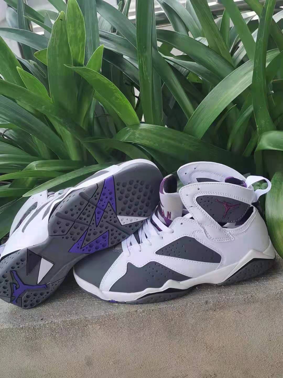 Jordan 7 Retro Sneakers in White, Dark Gray and Purple