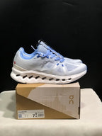 On Cloudsurfer Running Shoes, Heather White and Blue