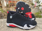 Jordan 14 Black, White and Red Basketball Sneakers