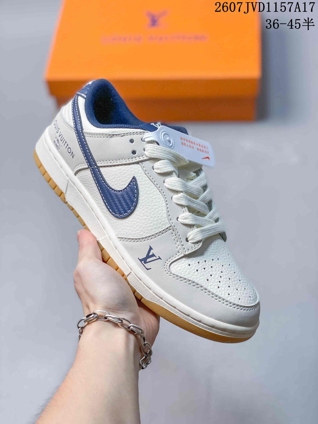 Louis Vuitton x Nike Dunk Low White Navy Sneakers