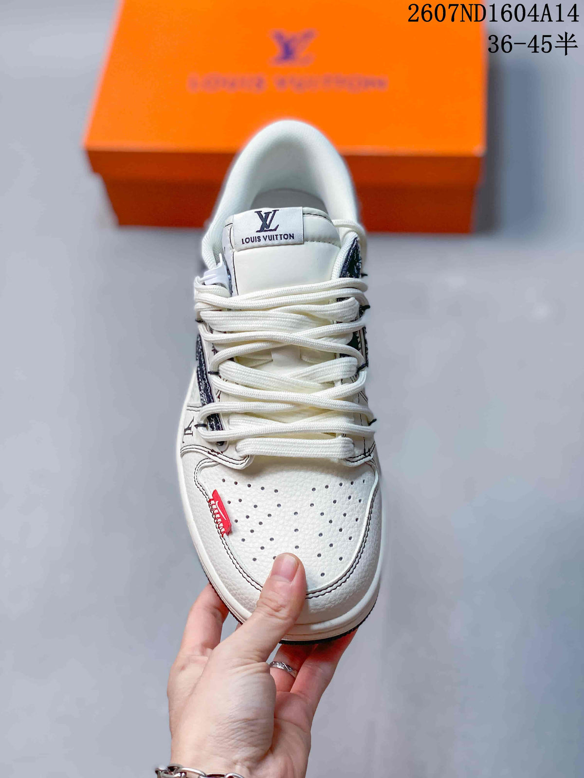 Nike SB Dunk Low LV-Inspired Low-Top Sneakers in White and Grey