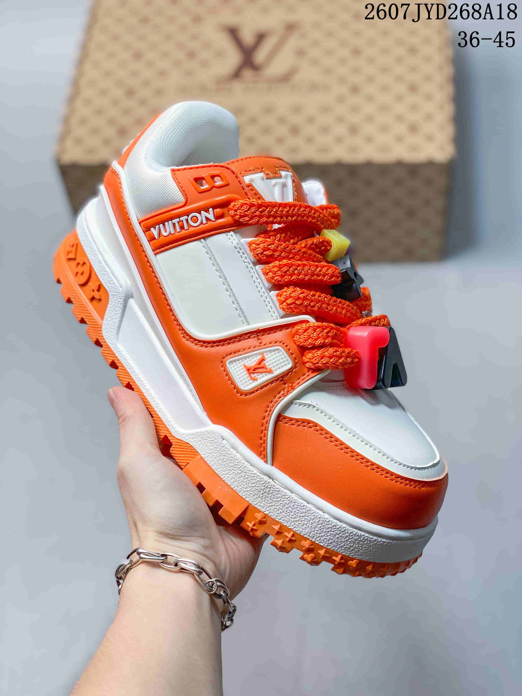 Louis Vuitton Trainer Low Sneakers Orange White 711580URY