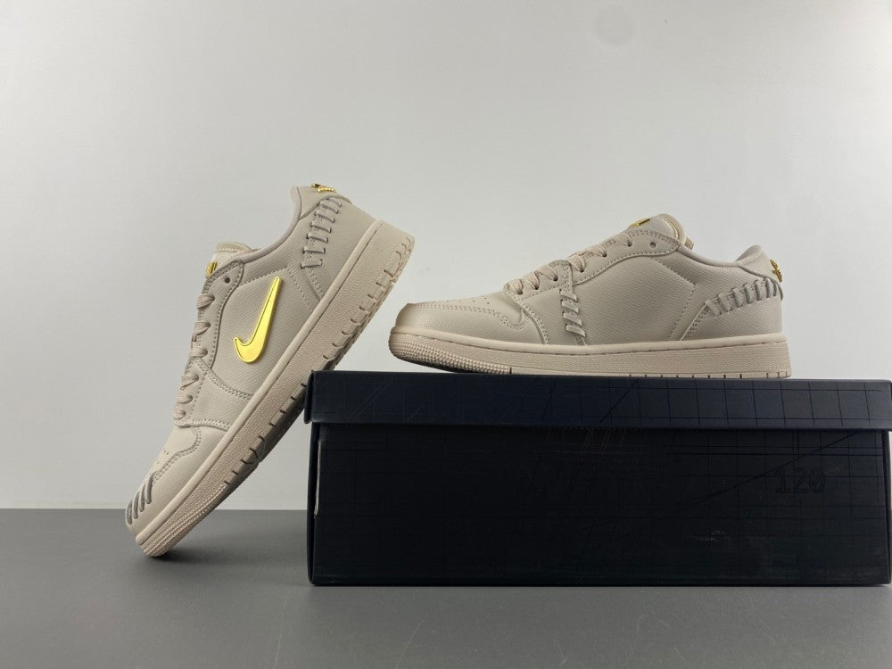 Air Jordan 1 Low Cream and Gold Sneakers FN5032-200