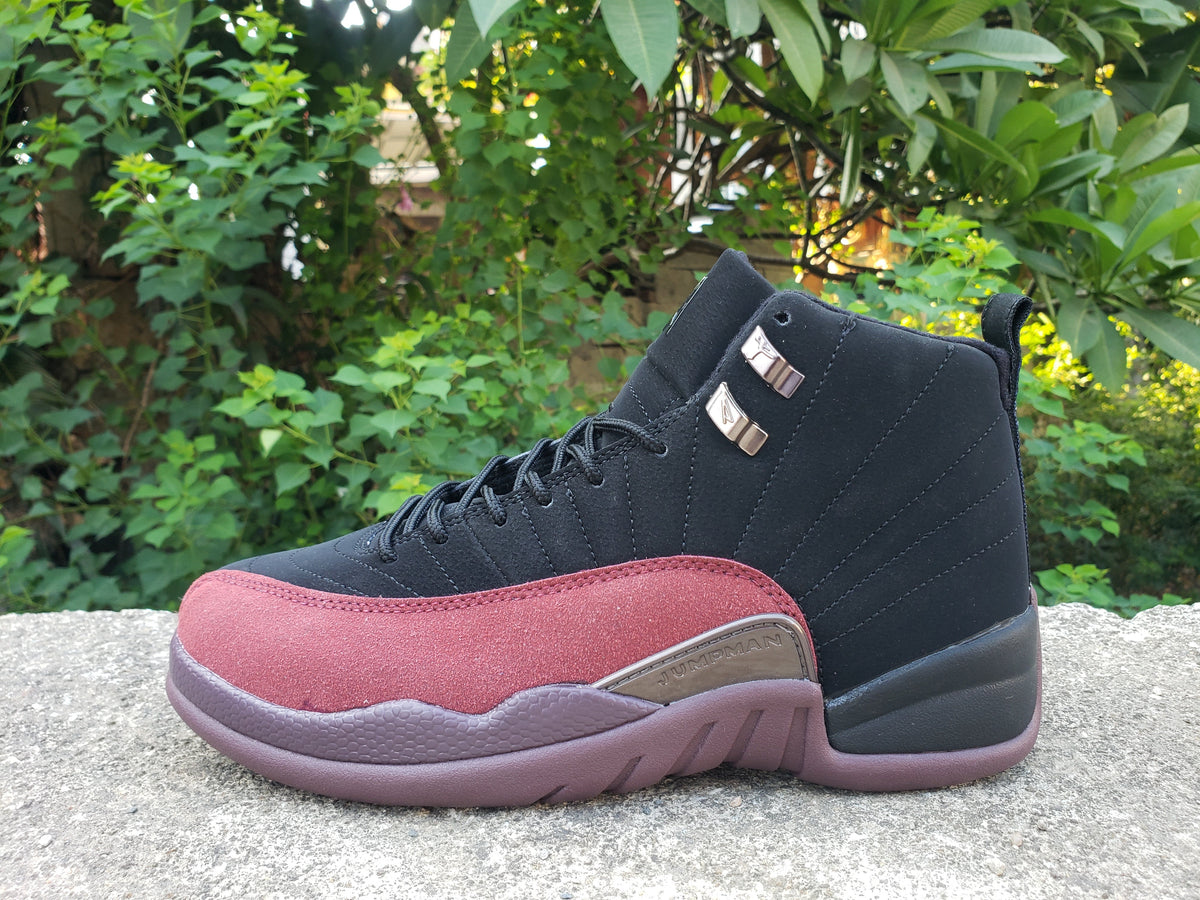 Air Jordan 12 High-Top Sneakers in Black and Burgundy