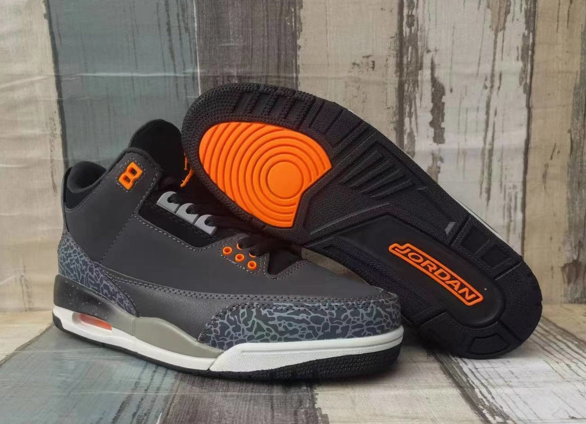 Jordan 3 Grey and Orange Men's Sneakers