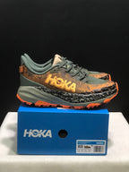 HOKA Speedgoat 6 Trail Running Shoes in Olive and Orange