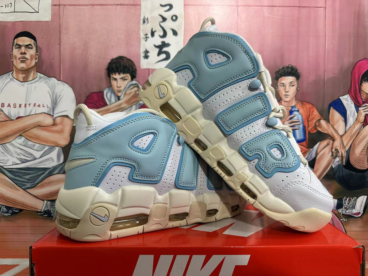 Nike Air More Uptempo Sneakers in Off-White and Blue