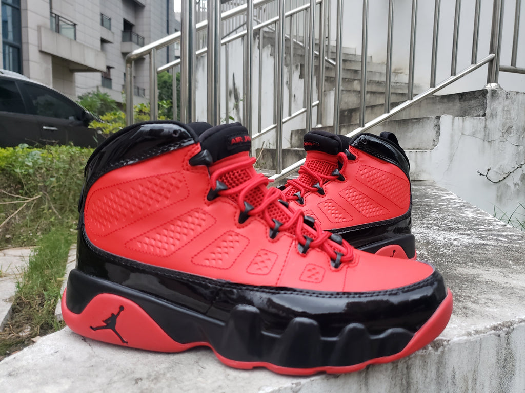 Jordan 9 High-Top Sneakers in Blue, White and Red