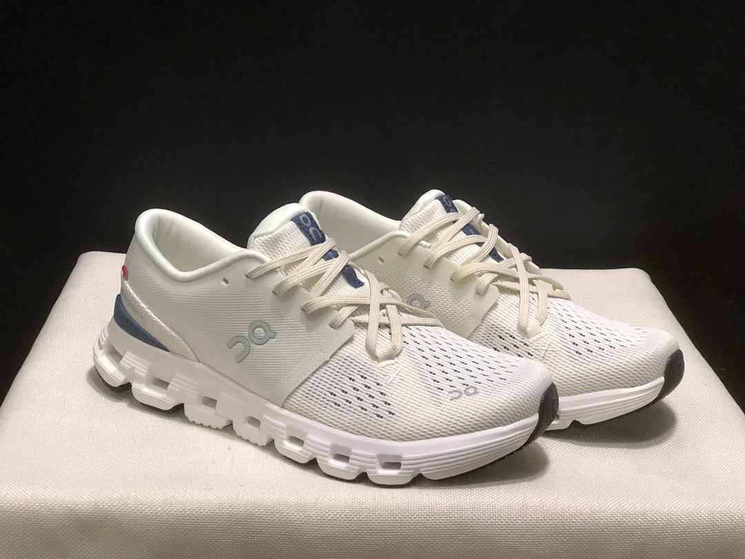 On Cloud X 4 Ivory and Blue Sneakers