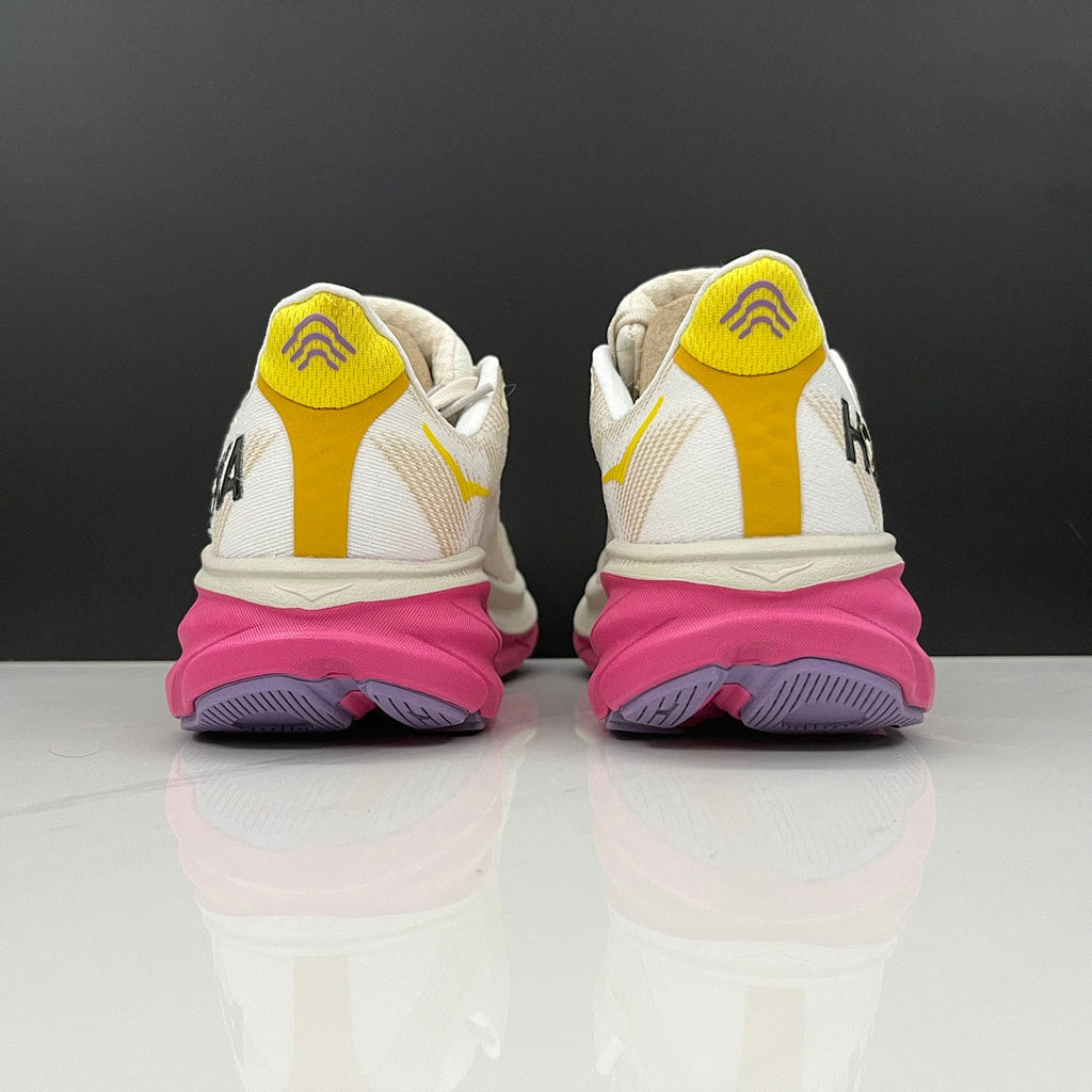 HOKA Clifton 9 Running Shoes in Ivory and Pink