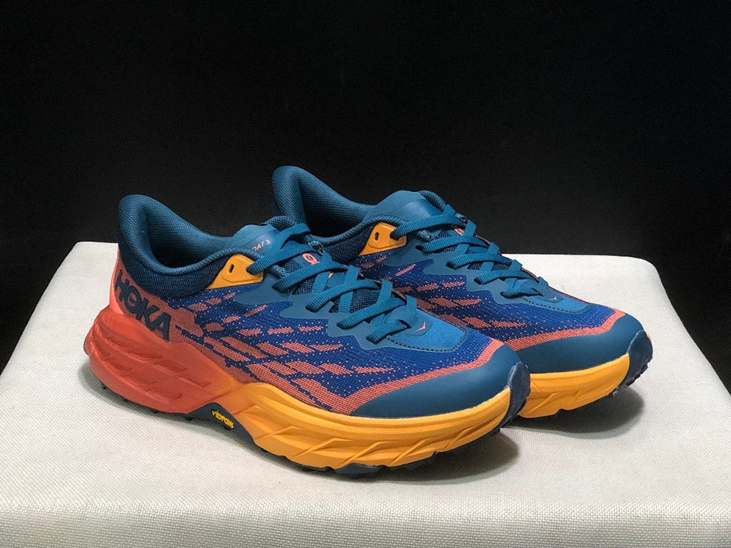 HOKA Speedgoat 5 Trail Running Shoes, Blue and Orange