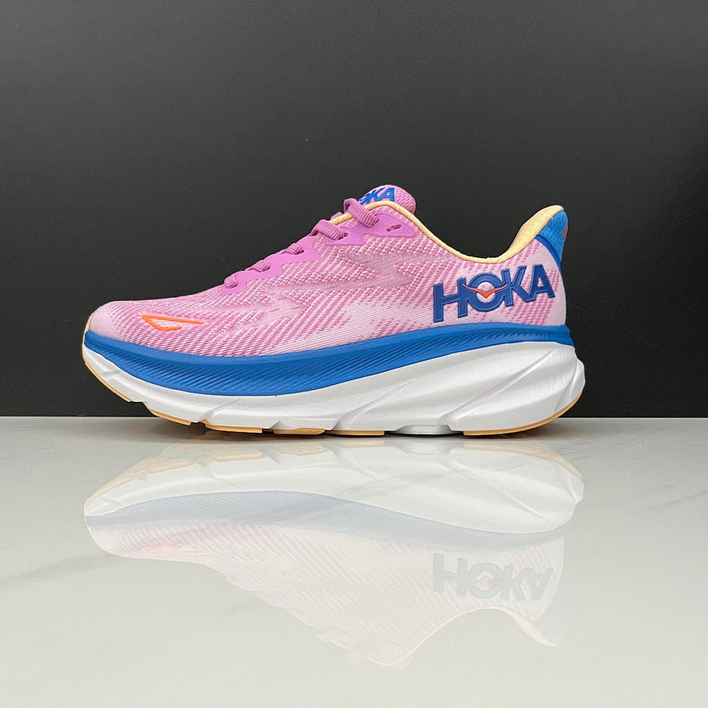 HOKA Clifton 9 Running Shoes, Pink and Blue