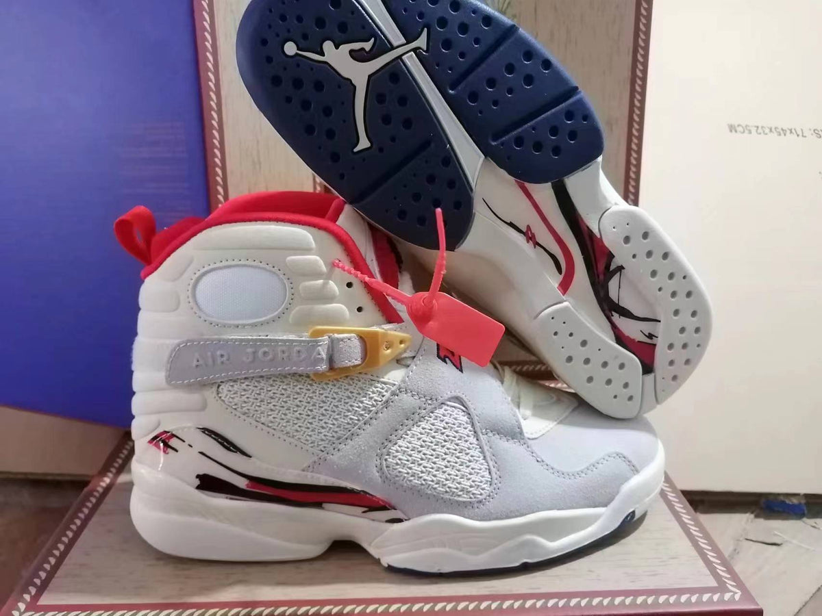 Jordan Air Jordan 8 White and Red High-Top Sneakers