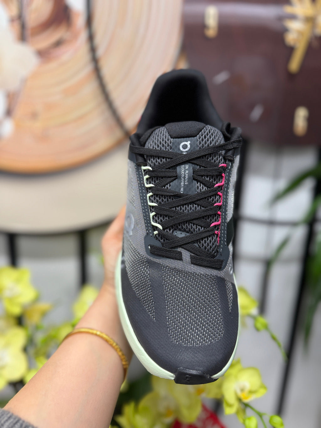 On Cloudsurfer Running Shoes, Black and Pale Green