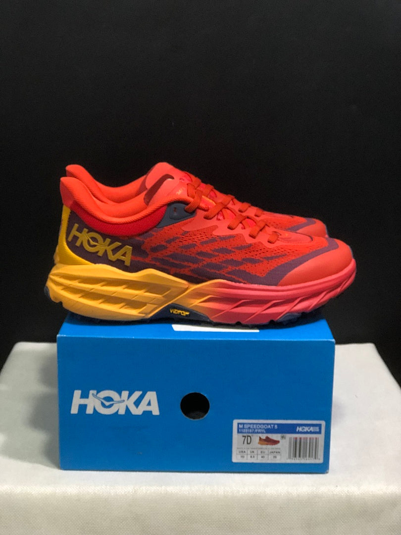 HOKA Speedgoat 5 Trail Running Shoes – Red and Yellow