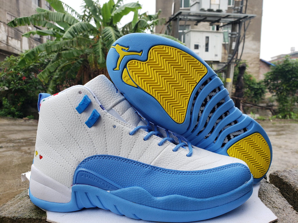 Jordan Air Jordan 12 White and Blue High-Top Sneakers