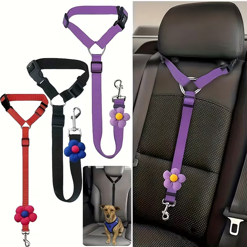 Dog Car Safety Belt – Adjustable Vehicle Seatbelt Harness Clip for Safe Travel