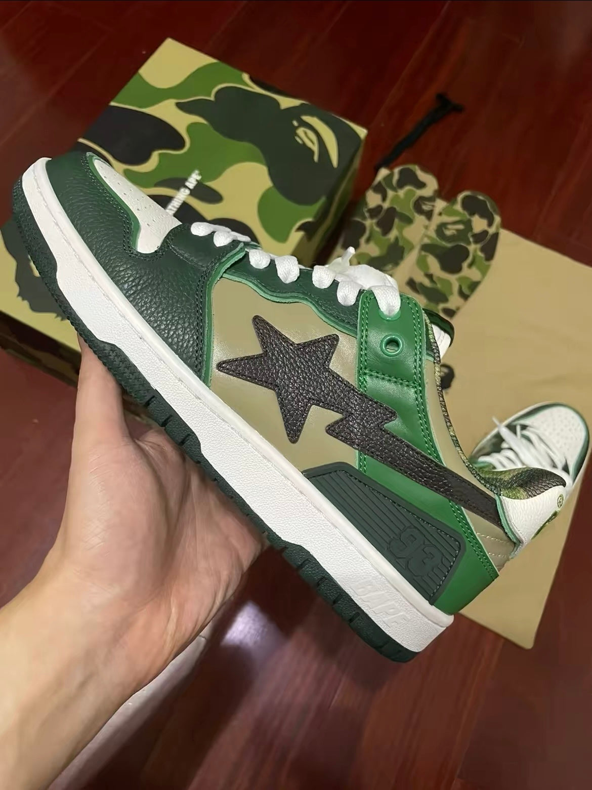 BAPE SK8 STA Low-Top Sneakers in Green Camo