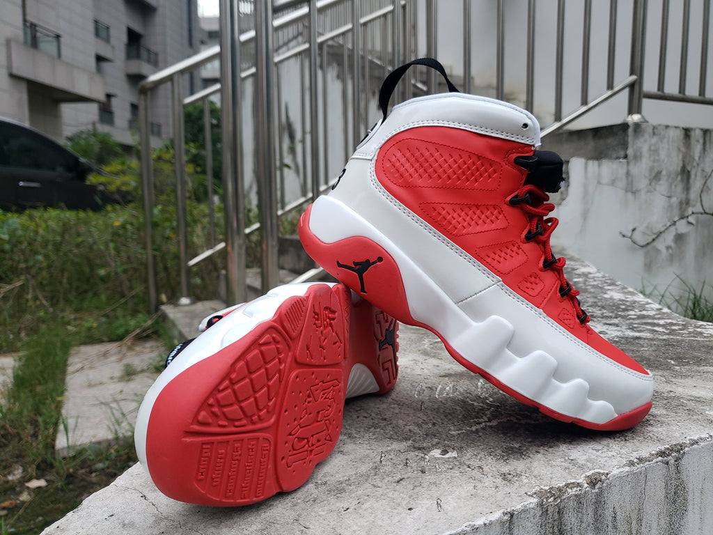 Jordan 9 High-Top Sneakers in Blue, White and Red