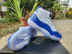 Jordan 11 White and Royal Blue High-Top Sneakers