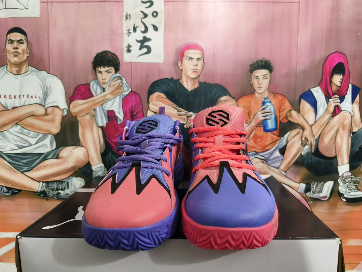Pink and Purple Basketball Sneakers with Black Accents