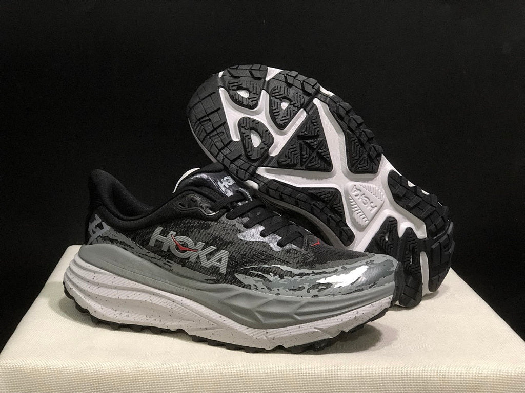 HOKA Stinson 7 Trail Running Shoes in Black and Gray