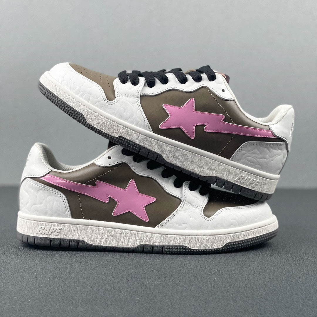 BAPE Sk8 Sta Low-Top Sneakers in White, Taupe and Pink