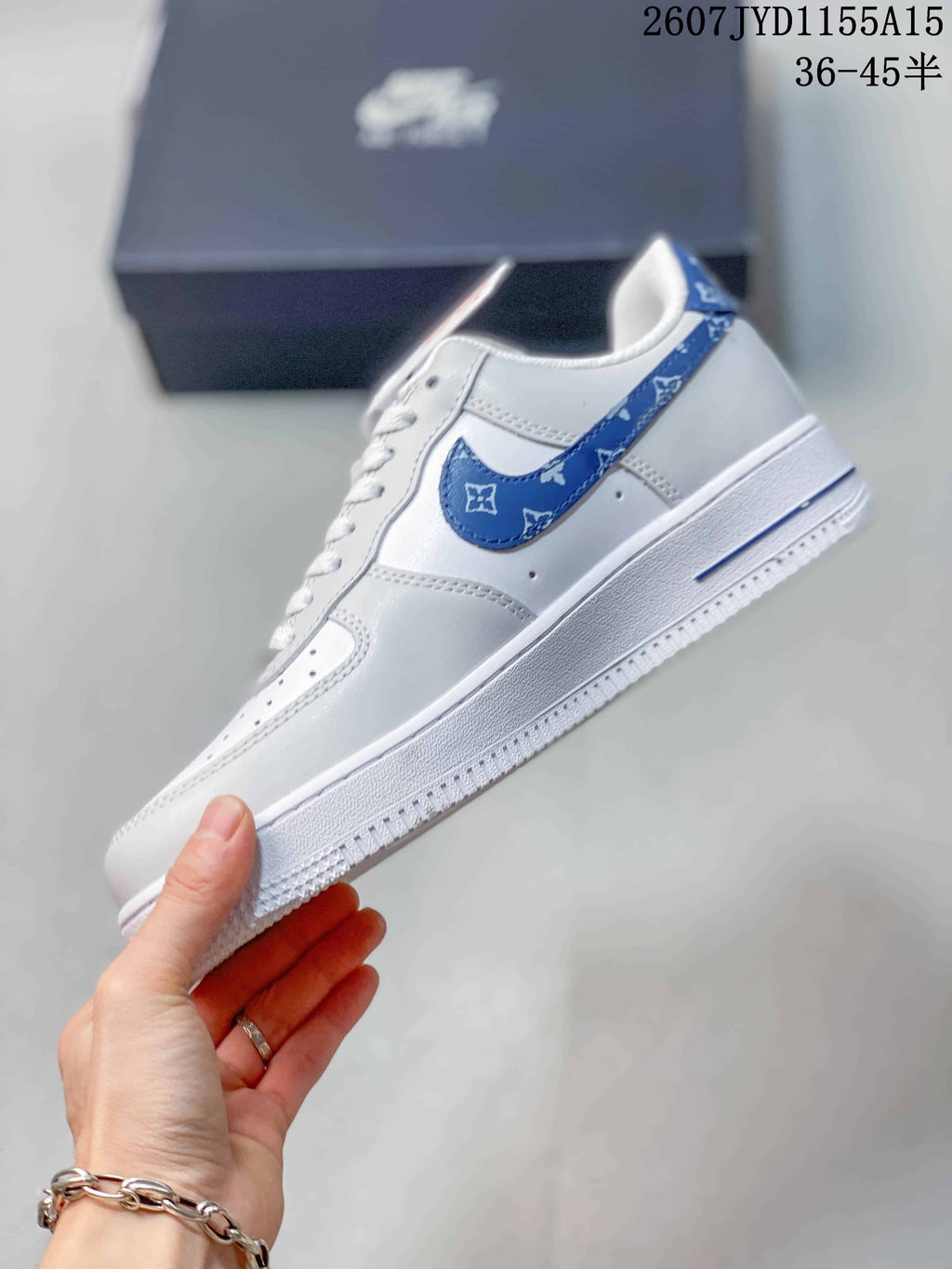 Nike Air Force 1 White Blue Pattern Sneakers 2607TYD1155A15